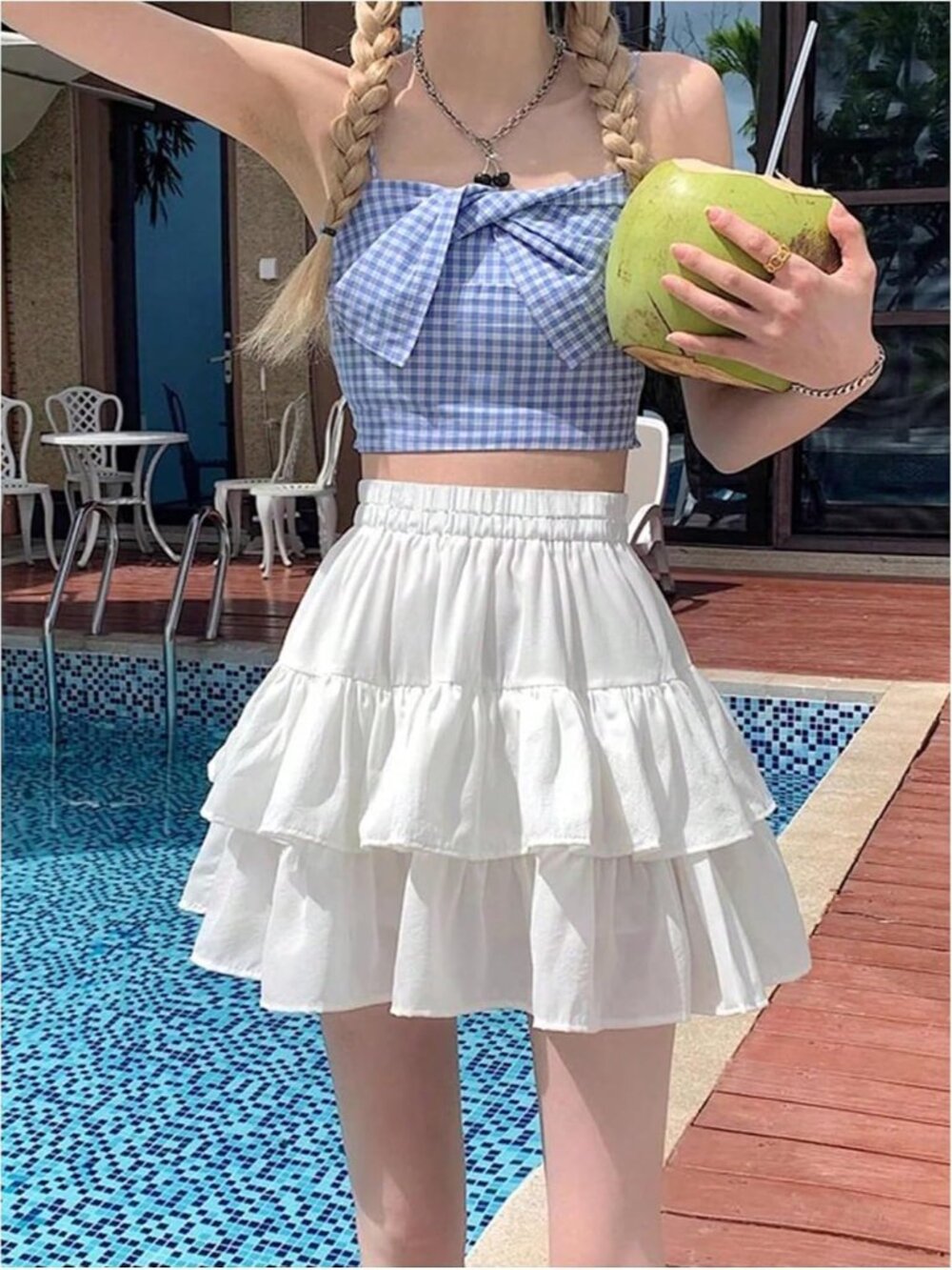 Women's Tiered Ruffle Mini Skirt Low Waisted Flowy Boho Western Short Skater Ski - Picture 2 of 4